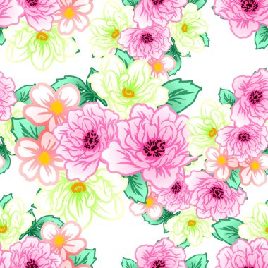 Sorunsuz vintage tarzı çiçek deseni. Renkli çiçek öğeleri