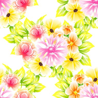 Sorunsuz vintage tarzı çiçek deseni. Renkli çiçek öğeleri