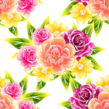 Sorunsuz vintage tarzı çiçek deseni. Renkli çiçek öğeleri