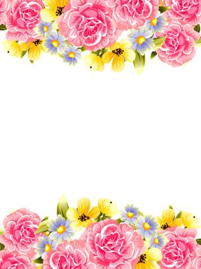 Vintage tarzı süslü çiçek kartı. Renkli çiçek öğeleri