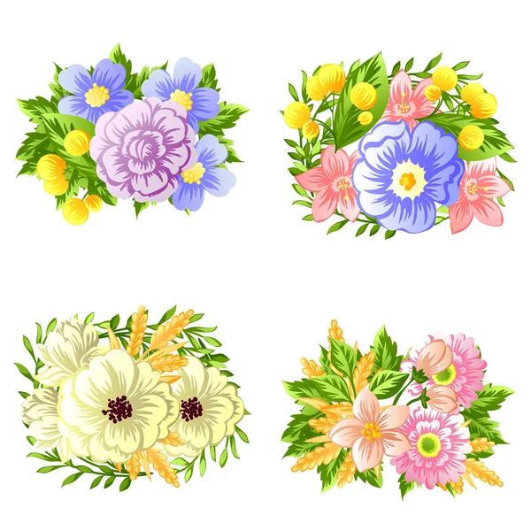 Conjunto de belas flores coloridas — Vetor de Stock