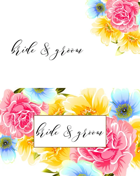 Carte Mariage Fleurs Style Vintage Éléments Floraux Couleur — Image vectorielle