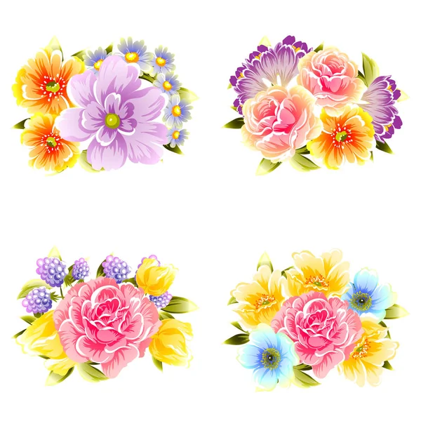 Ensemble de belles fleurs colorées — Image vectorielle