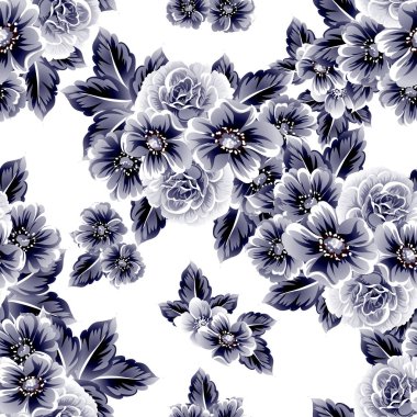Kusursuz eski tarz süslemeli çiçek deseni. Çiçeksel elementler konturda