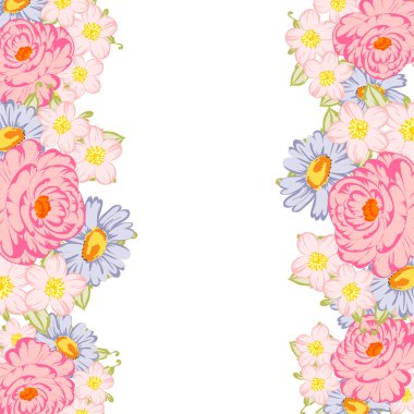 Vintage tarzı süslü çiçek kartı. Renkli çiçek öğeleri