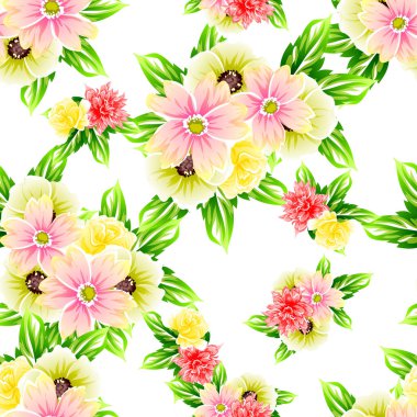 Sorunsuz vintage tarzı çiçek deseni. Renkli çiçek öğeleri