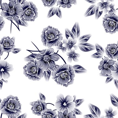 Kusursuz eski tarz süslemeli çiçek deseni. Çiçeksel elementler konturda