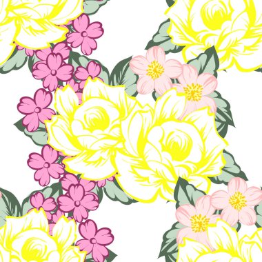 Sorunsuz vintage tarzı çiçek deseni. Renkli çiçek öğeleri