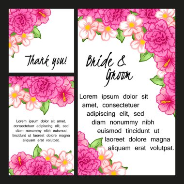 Vintage tarzı çiçek düğün kartı. Renkli çiçek öğeleri