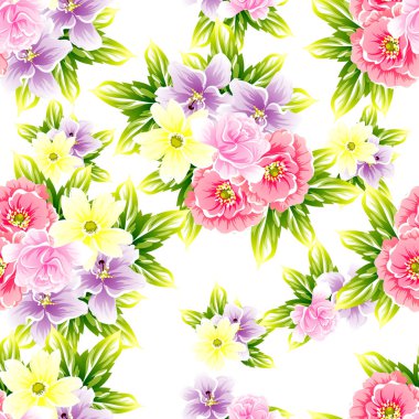 Sorunsuz vintage tarzı çiçek deseni. Renkli çiçek öğeleri
