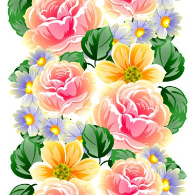 Sorunsuz vintage tarzı çiçek deseni. Renkli çiçek öğeleri