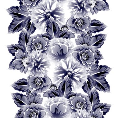 Kusursuz eski tarz süslemeli çiçek deseni. Çiçeksel elementler konturda