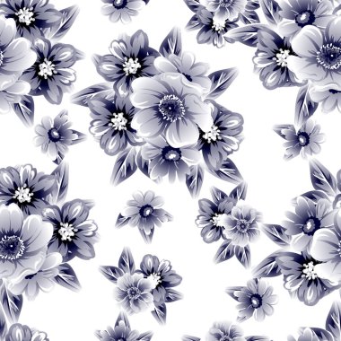 Kusursuz eski tarz süslemeli çiçek deseni. Çiçeksel elementler konturda