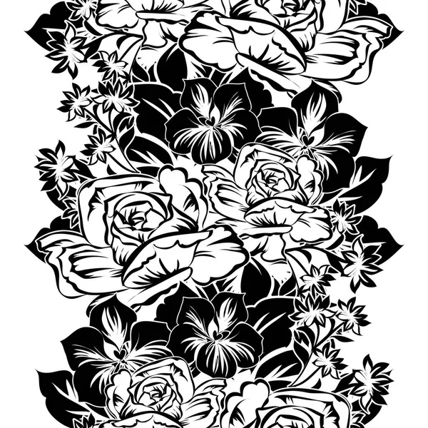 Naadloze Vintage Stijl Sierlijke Bloem Patroon Bloemenelementen Contour — Stockvector