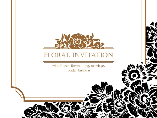 ビンテージ スタイルの華やかな花の結婚式のカード 花柄要素の輪郭 — ストックベクタ