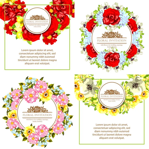 Vintage Stijl Bloem Bruiloft Kaarten Set Bloemenelementen Kleur — Stockvector