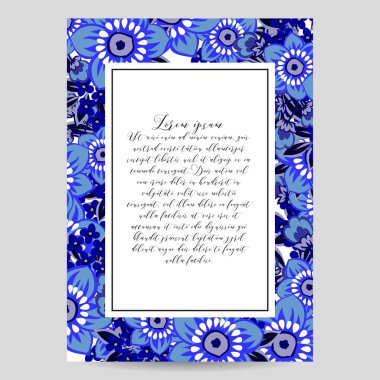 Vintage tarzı süslü çiçek düğün kartı. Kontur çiçek öğeleri