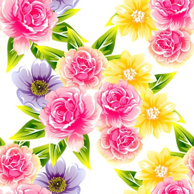 Sorunsuz vintage tarzı çiçek deseni. Renkli çiçek öğeleri