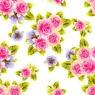Sorunsuz vintage tarzı çiçek deseni. Renkli çiçek öğeleri