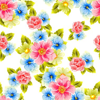 Sorunsuz vintage tarzı çiçek deseni. Renkli çiçek öğeleri