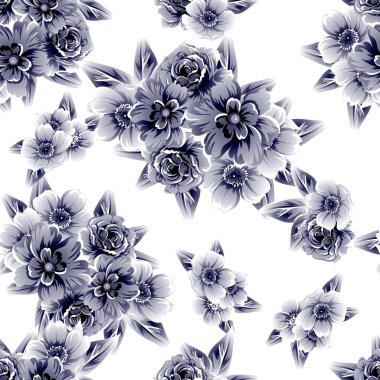 Kusursuz eski tarz süslemeli çiçek deseni. Çiçeksel elementler konturda