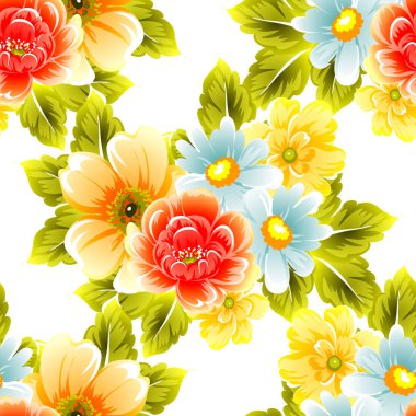 Sorunsuz vintage tarzı çiçek deseni. Renkli çiçek öğeleri