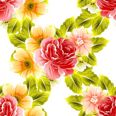 Sorunsuz vintage tarzı çiçek deseni. Renkli çiçek öğeleri