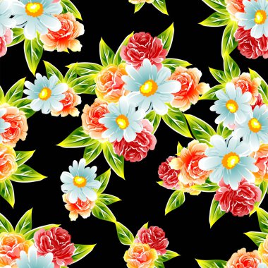 Sorunsuz vintage tarzı çiçek deseni. Renkli çiçek öğeleri