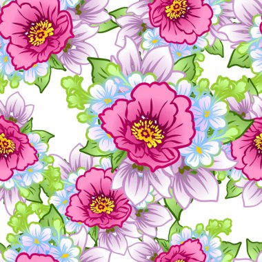 Sorunsuz vintage tarzı çiçek deseni. Renkli çiçek öğeleri