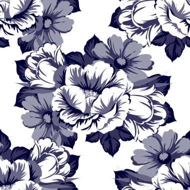 Kusursuz eski tarz süslemeli çiçek deseni. Çiçeksel elementler konturda