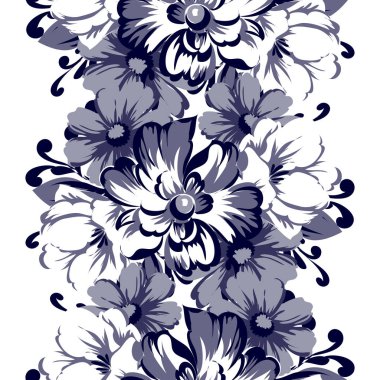 Kusursuz eski tarz süslemeli çiçek deseni. Çiçeksel elementler konturda