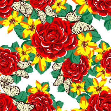 Sorunsuz vintage tarzı çiçek deseni. Renkli çiçek öğeleri