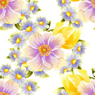 Sorunsuz vintage tarzı çiçek deseni. Renkli çiçek öğeleri