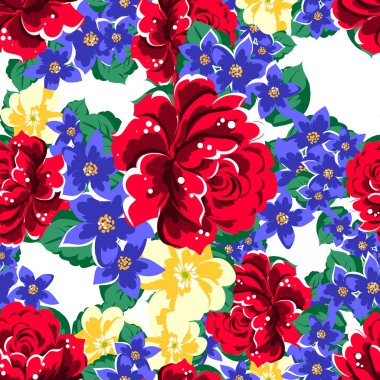 Sorunsuz vintage tarzı çiçek deseni. Renkli çiçek öğeleri