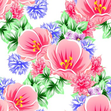 Sorunsuz vintage tarzı çiçek deseni. Renkli çiçek öğeleri