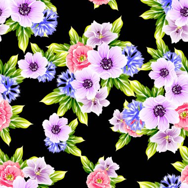 Sorunsuz vintage tarzı çiçek deseni. Renkli çiçek öğeleri