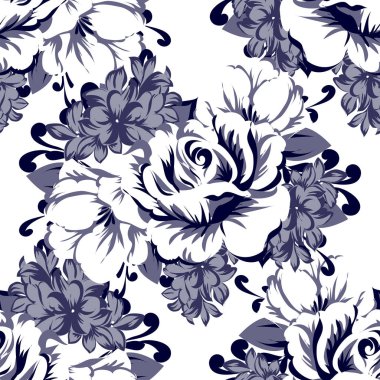 Kusursuz eski tarz süslemeli çiçek deseni. Çiçeksel elementler konturda