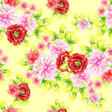 Sorunsuz vintage tarzı çiçek deseni. Renkli çiçek öğeleri