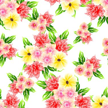 Sorunsuz vintage tarzı çiçek deseni. Renkli çiçek öğeleri