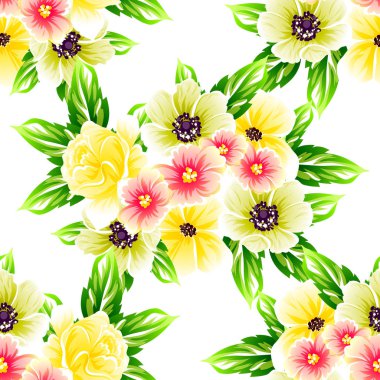 Sorunsuz vintage tarzı çiçek deseni. Renkli çiçek öğeleri