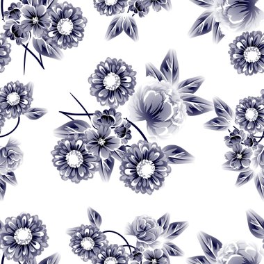 Kusursuz eski tarz süslemeli çiçek deseni. Çiçeksel elementler konturda