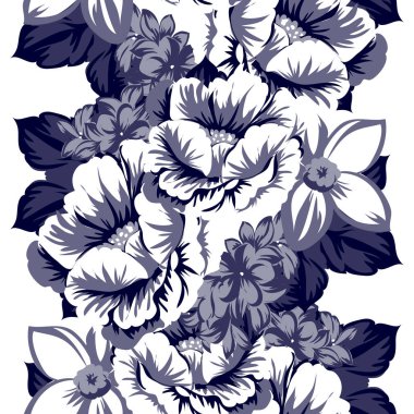 Kusursuz eski tarz süslemeli çiçek deseni. Çiçeksel elementler konturda