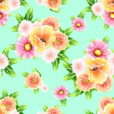 Sorunsuz vintage tarzı çiçek deseni. Renkli çiçek öğeleri