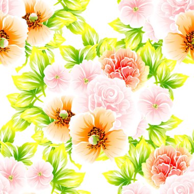 Sorunsuz vintage tarzı çiçek deseni. Renkli çiçek öğeleri