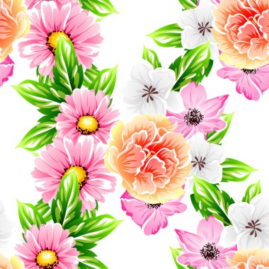 Sorunsuz vintage tarzı çiçek deseni. Renkli çiçek öğeleri