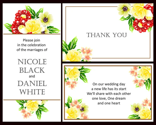 复古风格华丽的花卉婚礼卡 花元素的颜色 — 图库矢量图片