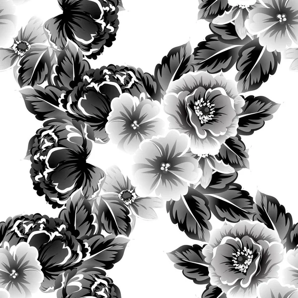 Patrón Flores Ornamentadas Estilo Vintage Sin Costuras Elementos Florales Contorno — Vector de stock