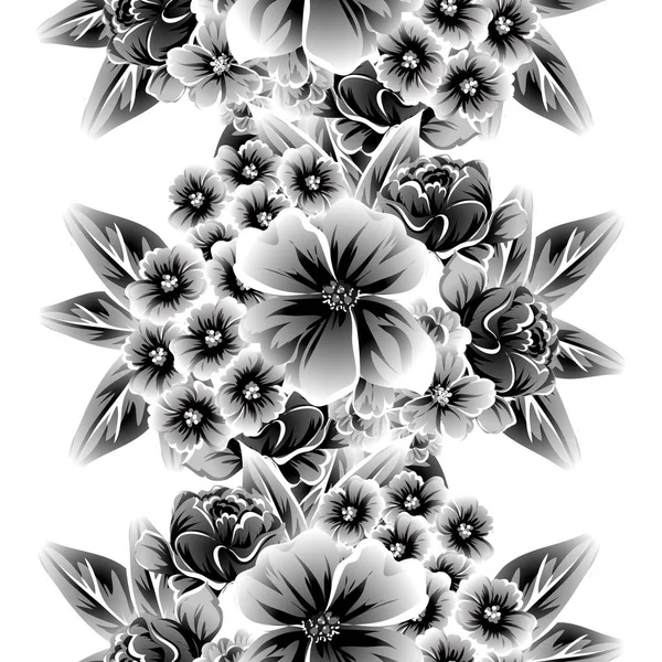 シームレスなヴィンテージスタイルの華やかな花のパターン 輪郭の花の要素 — ストックベクタ
