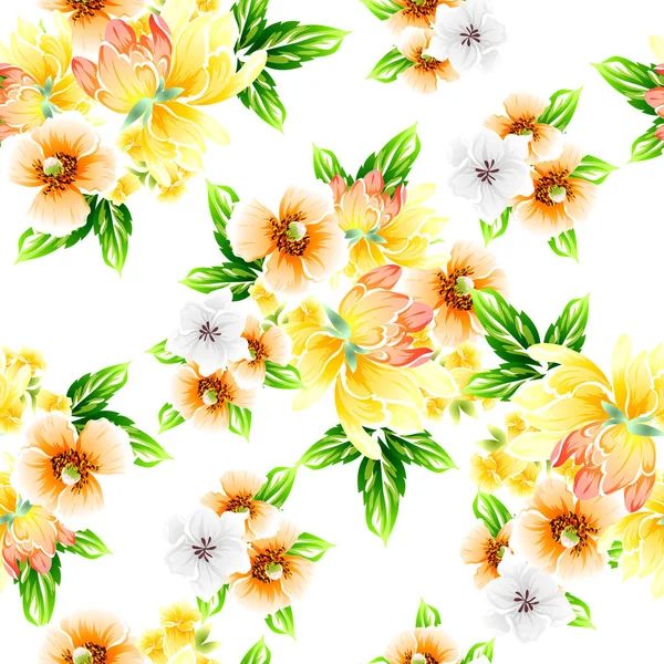 Seamless Vintage Style Flower Pattern Floral Elements Color — Stock Vector