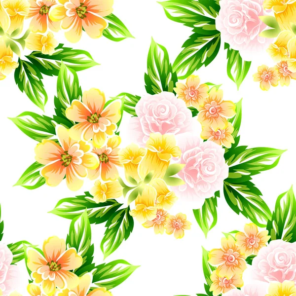 Bezszwowe Stylu Vintage Kwiatki Kwiatowy Elementy Kolorze — Wektor stockowy